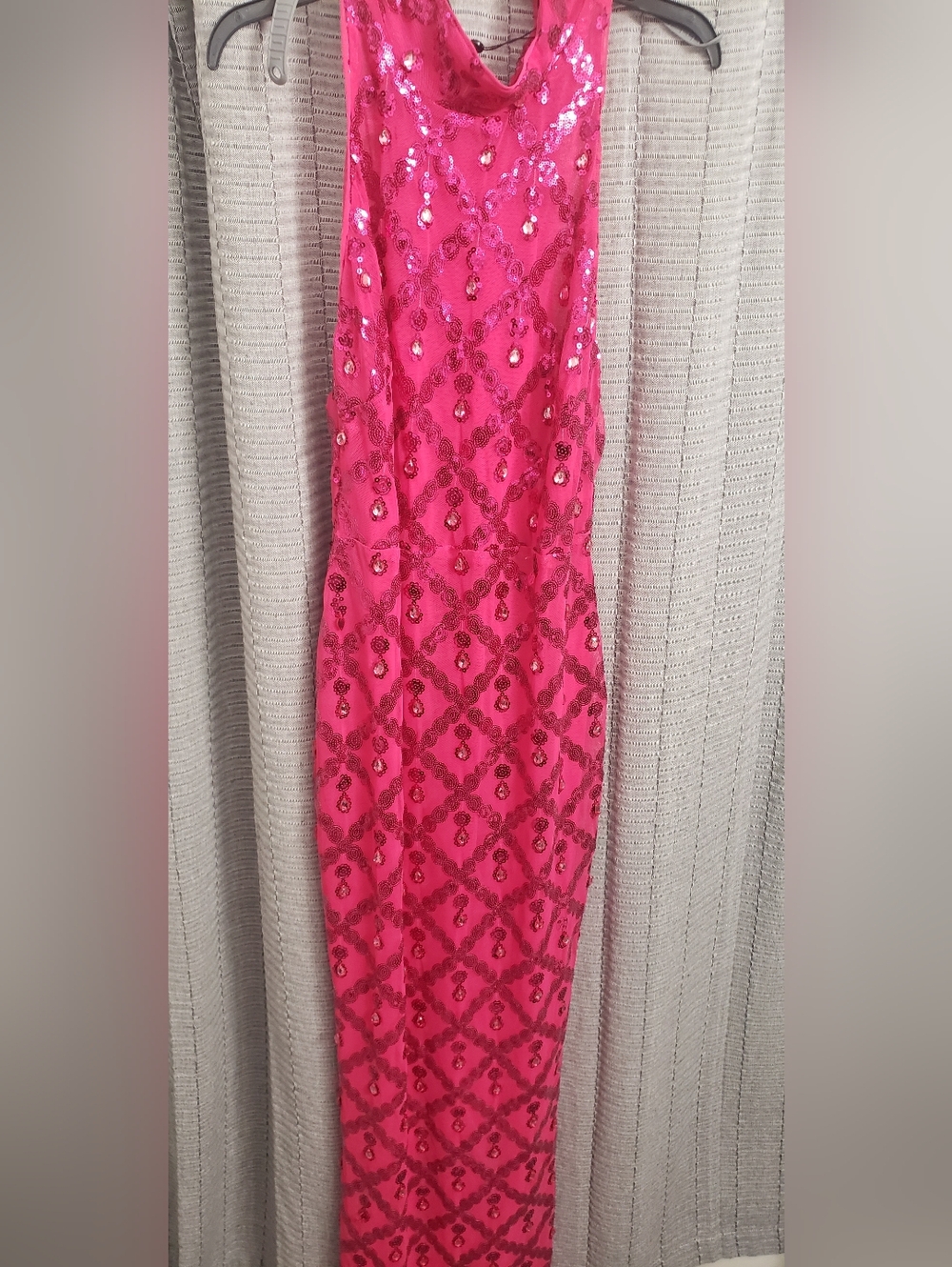 Sleeveless Hot Pink Sequin Evening Dress